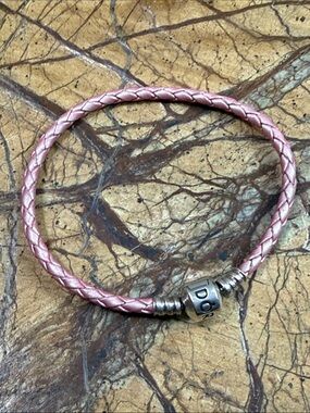 Pandora Pink Braided Leather Bracelet with Silver Clasp